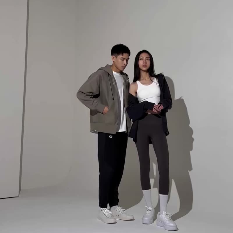 【GLADE.】Fav 重磅刷毛 双拉链 宽版连帽外套 (豆沙绿) - 中性连帽卫衣/T 恤 - 棉．麻 卡其色