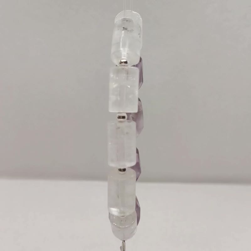 天然巴西紫水晶 白水晶 925实心纯银十字架手链/宝石/信仰/福音 - 手链/手环 - 水晶 