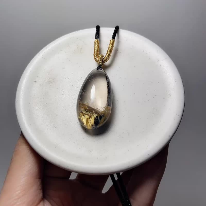 天然矿石 钛晶 项链 1 - 项链 - 宝石 金色