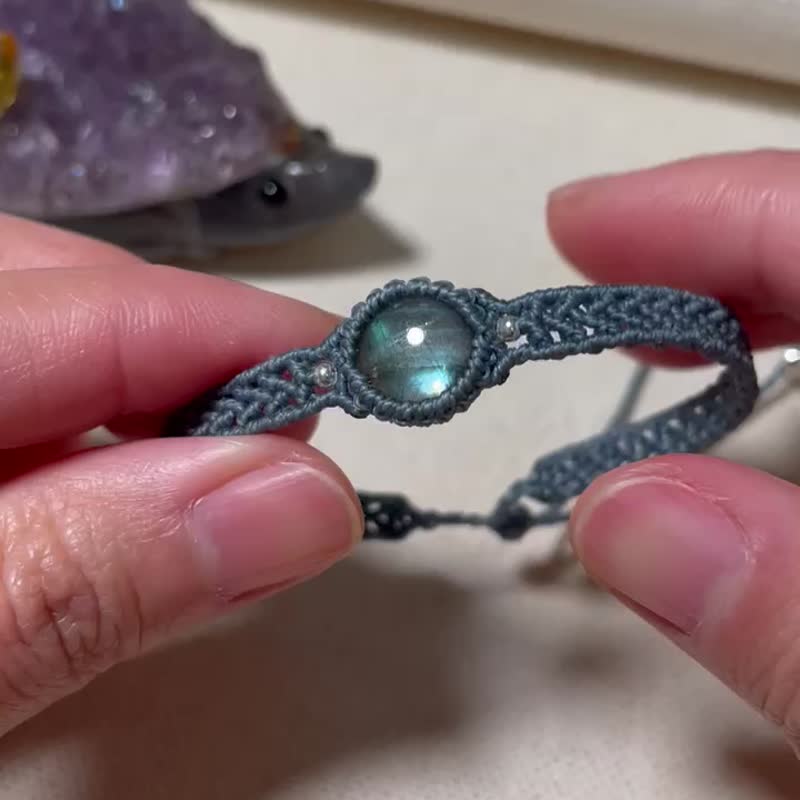 作品展示.蜡线编织藤编造型拉长石手环 - 手链/手环 - 水晶 灰色