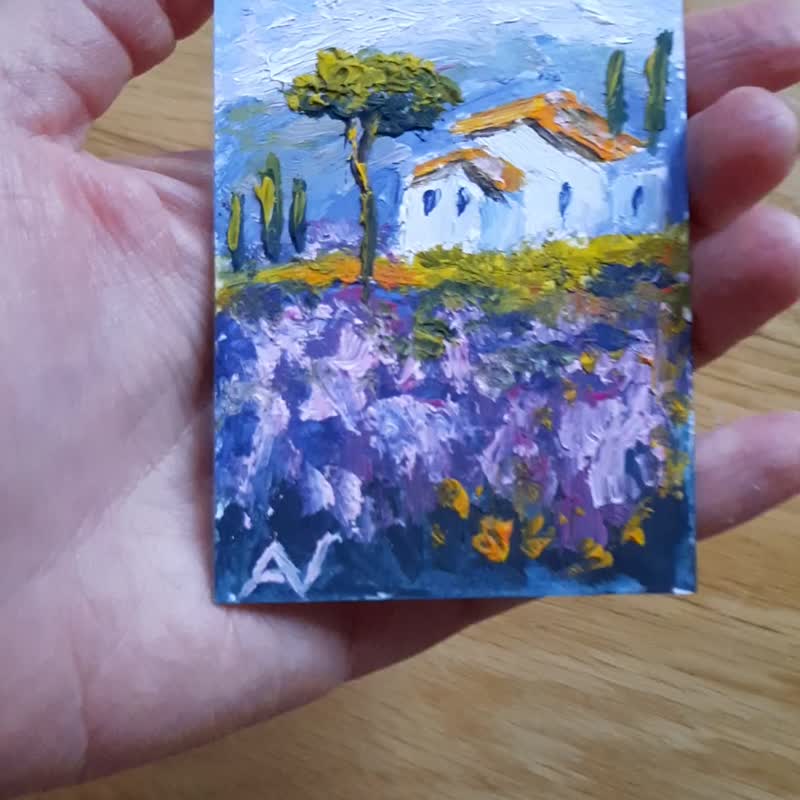 原创 ACEO 油画，法国普罗旺斯手工艺术品。薰衣草迷你艺术画 - 墙贴/壁贴 - 纸 