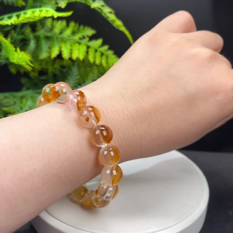 精品天然黄胶花水晶手串12mm冰透黄色幽灵水晶手錬男女吸引贵人 - 手链/手环 - 水晶 黄色