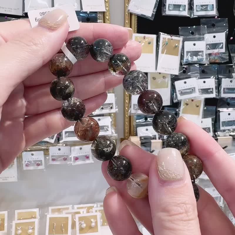 稀有玻璃收藏四季彩幽灵黑发晶共生手珠12.5mm多功能磁场抵挡负面 - 手链/手环 - 水晶 多色