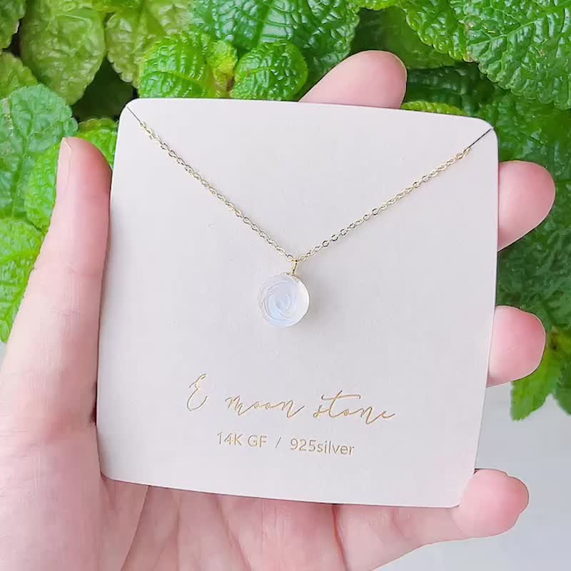 蓝晕月光石 玫瑰花项链 14K - 项链 - 水晶 蓝色