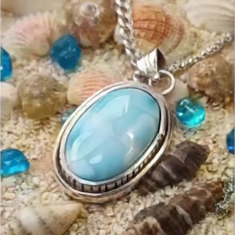 【Captain Flint手作银饰】海灵之语 海纹石/拉利玛石925纯银吊坠 - 项链 - 宝石 蓝色