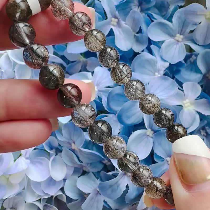 收藏天然金银发晶魔鬼发晶 7.5mm15.63g 钢丝球效应招财挡邪避煞 - 手链/手环 - 水晶 多色