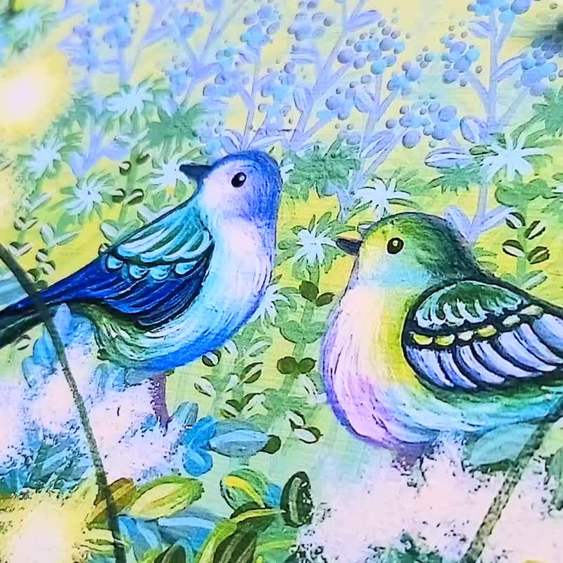 [草原派对] 鸟类和绒毛艺术印刷品天然室内用品壁挂式自然植物春季可爱房间时尚树叶 - 海报/装饰画/版画 - 纸 绿色