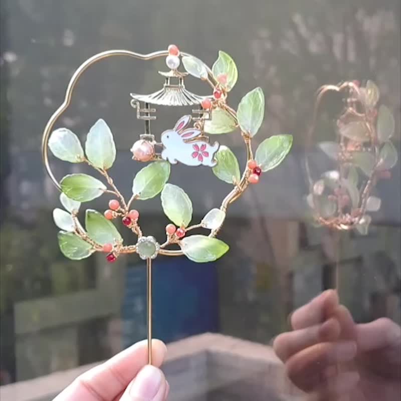 【中秋佳礼】~桂宫玉兔~迷你镂空团扇 - 扇子 - 玻璃 绿色