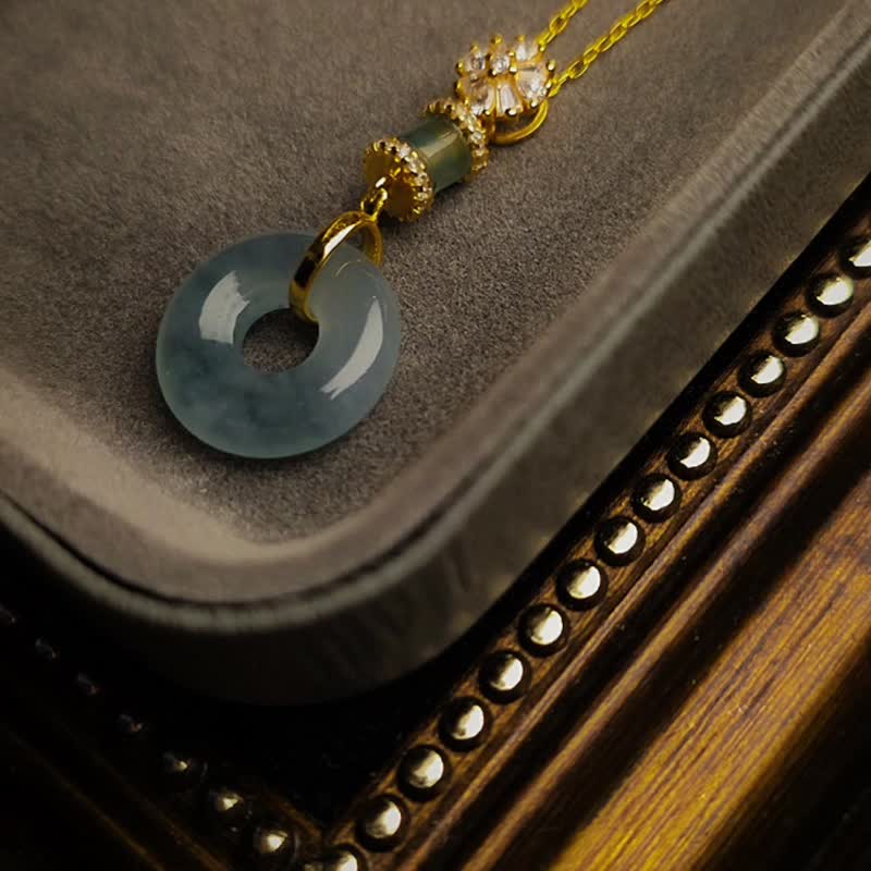 招财•顺心•圆满•平安|高冰蓝水大甜甜圈|A货翡翠纯银订制吊坠 - 项链 - 玉石 