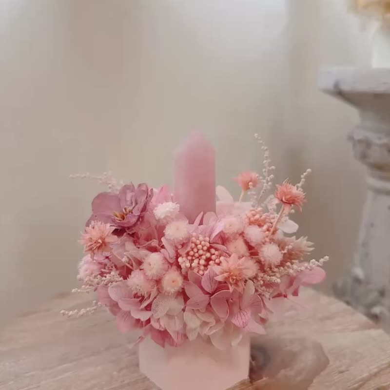 妳的样子。粉水晶柱 永生花微景观 疗愈桌面小风景 - 植栽/盆栽 - 水晶 粉红色
