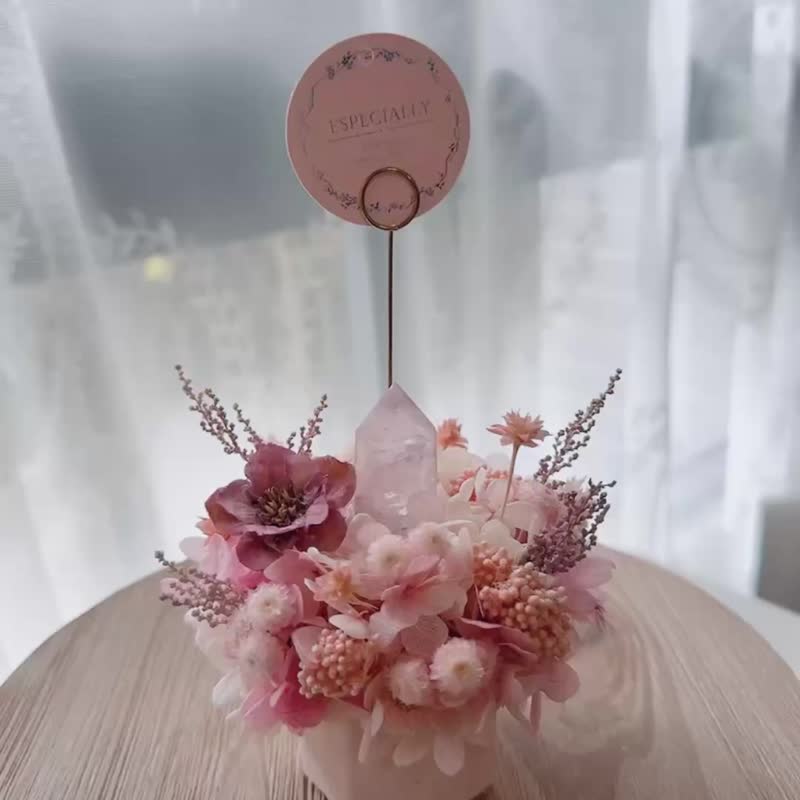 妳的样子。粉水晶柱 永生花微景观 疗愈桌面小风景 - 植栽/盆栽 - 水晶 粉红色