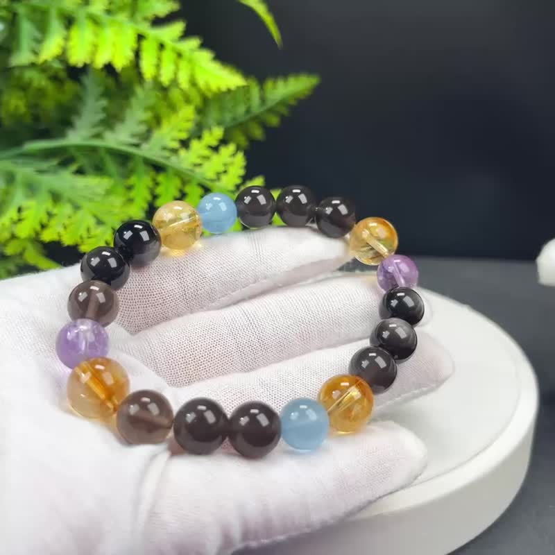 精品设计款多宝手串冰曜石银曜石黄塔晶海蓝宝紫水晶灵性辟邪聚富 - 手链/手环 - 宝石 