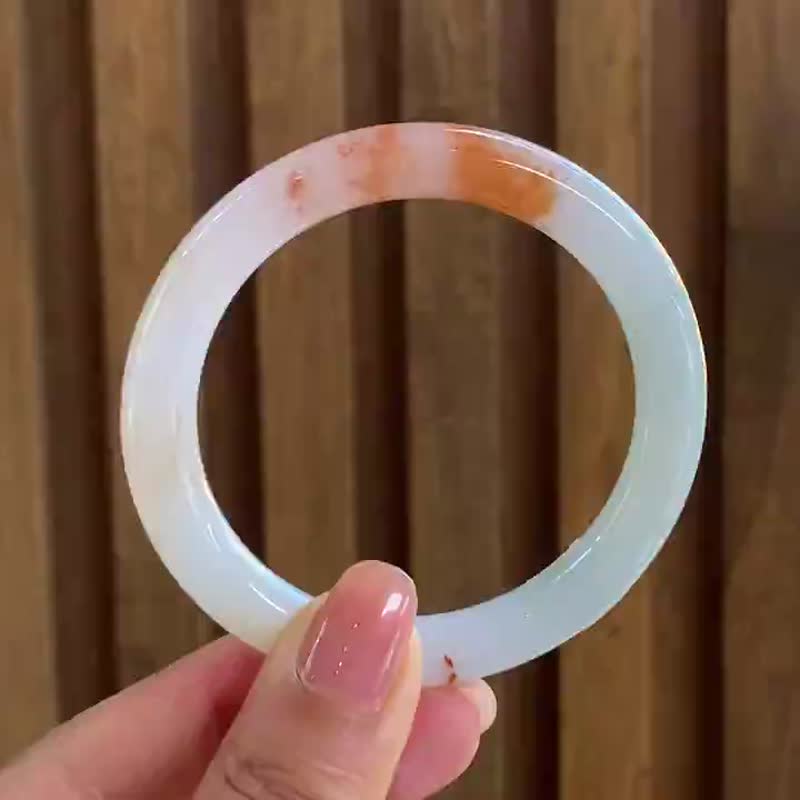 冰种玉镯 天然翡翠玉镯 A玉 手镯 • 糯冰种锦鲤翡翠圆镯 - 手链/手环 - 玉石 橘色