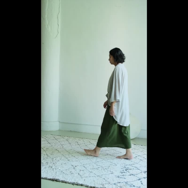OMAKE 开襟弧形绑带罩衫 / 棉麻 墨水蓝 - 女装休闲/机能外套 - 棉 蓝色