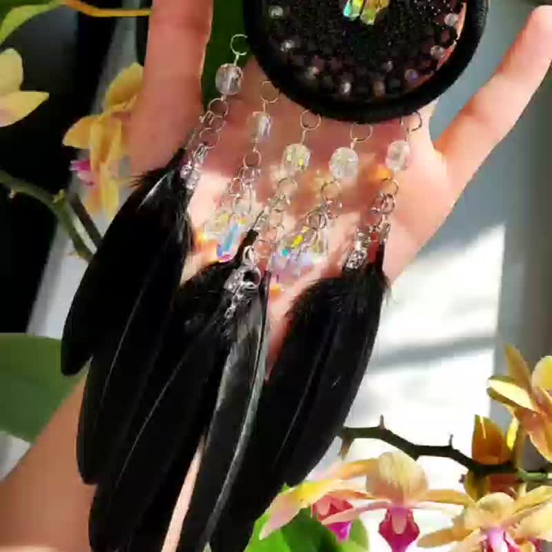 水晶星黑色捕梦网 |捕日者 - 墙贴/壁贴 - 绣线 黑色