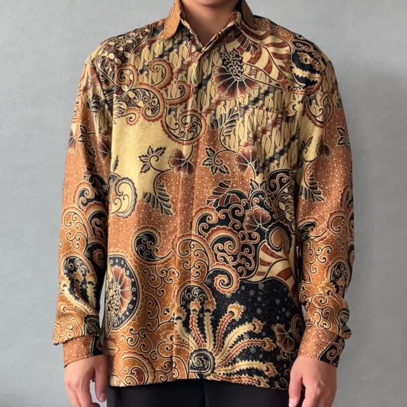 印尼蜡染几何织纹长袖衬衫 SATRIA - 流金岁月 - SAT008 - 男装衬衫 - 其他材质 金色