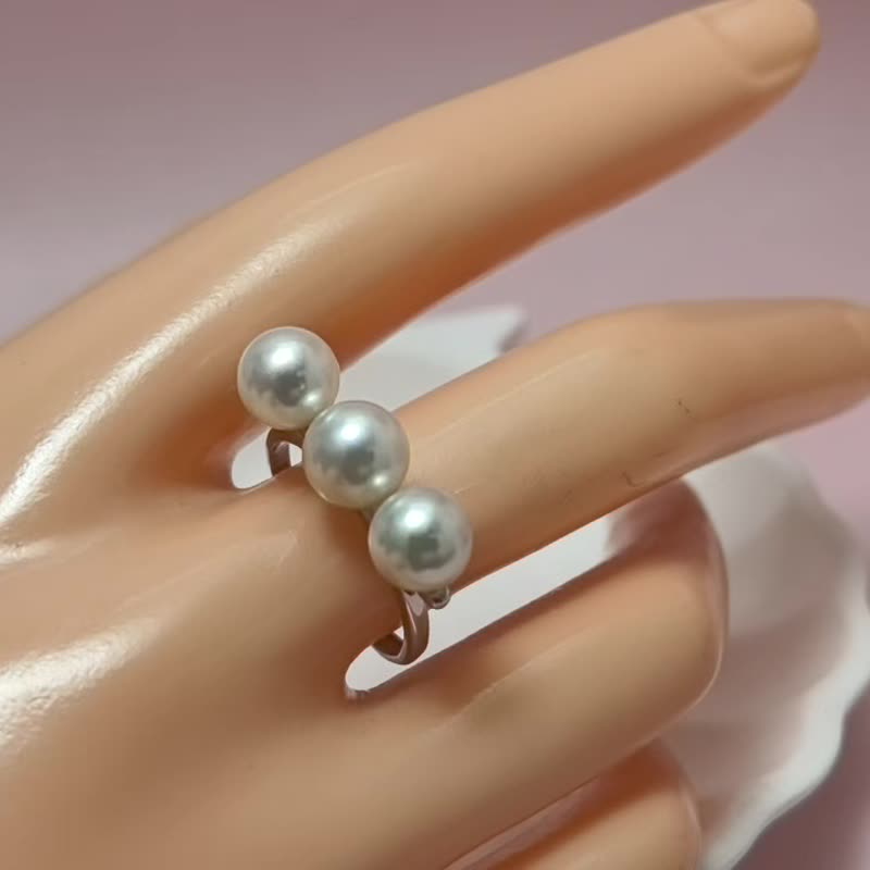 平衡的艺术 天然海水珍珠 akoya  S925银 戒指 - 戒指 - 珍珠 白色