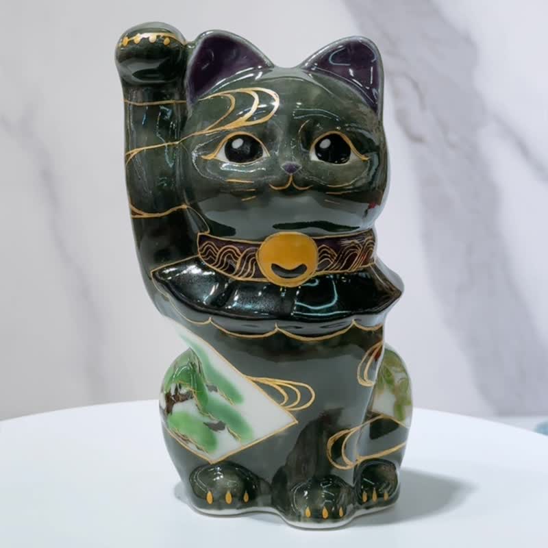 【松梅招福】清水烧招财猫 | 色绘松竹梅 - 福运满堂 - 摆饰 - 瓷 绿色