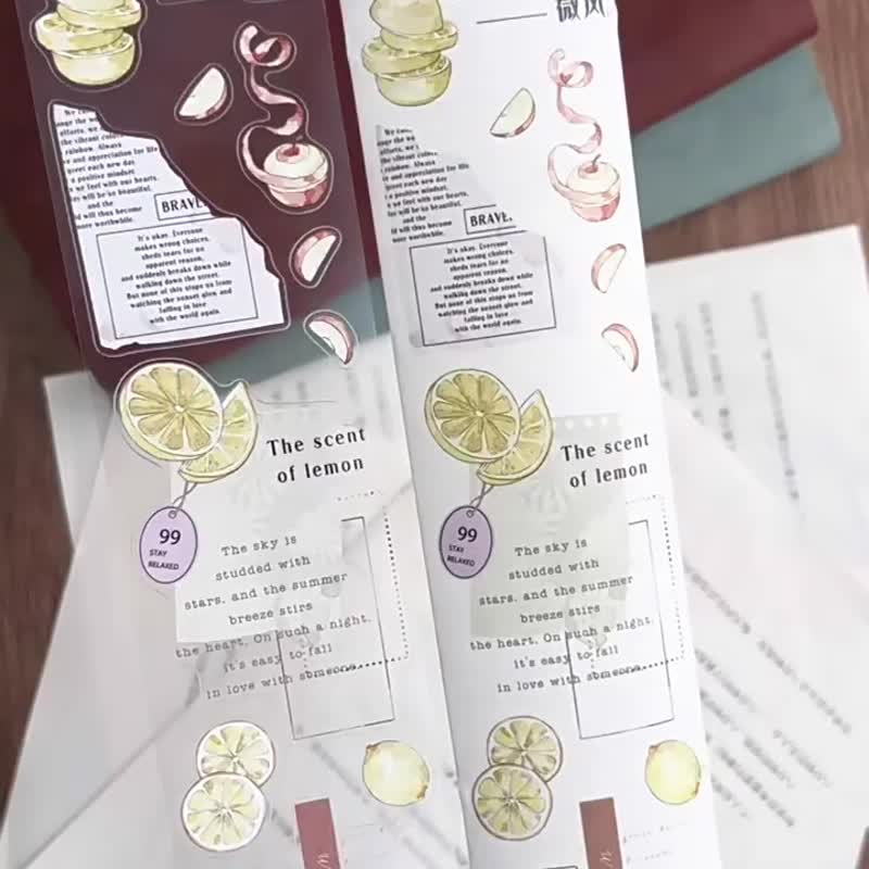 花晨月夕 - PET和紙膠帶英文標語水果插畫DIY手帳日誌裝飾素材 - 纸胶带 - 纸 多色