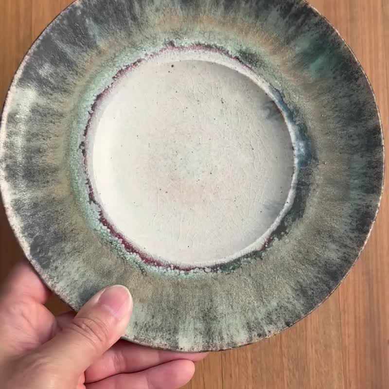 流动灰釉圆盘 - 盘子/餐盘/盘架 - 陶 白色