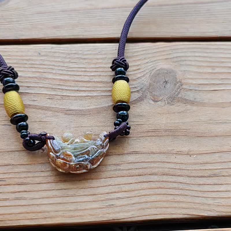 亲翠 天然翡翠 冰黄红翡勤奋努力小蚂蚁调整式绳链 - 项链 - 玉石 多色