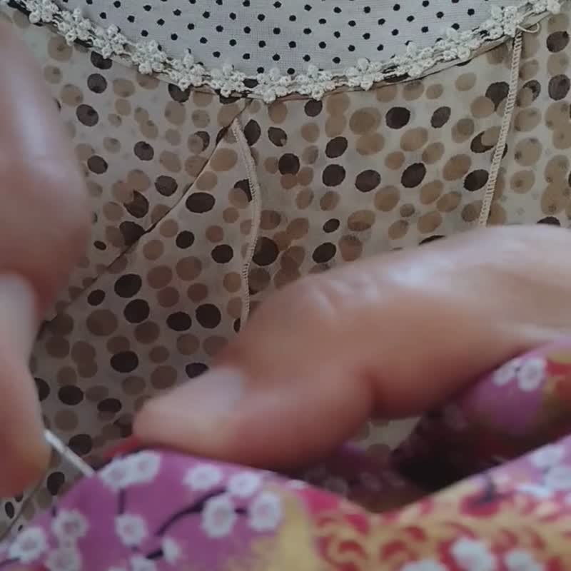 手缝 母の日 樱和服 束口袋斜背包 复古 缎带 古董 日式 - 侧背包/斜挎包 - 棉．麻 红色