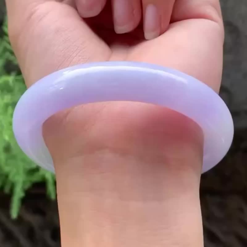 冰种 天然翡翠 缅甸 A玉 玉镯 • 糯冰种紫罗兰翡翠圆镯 - 手链/手环 - 玉石 紫色