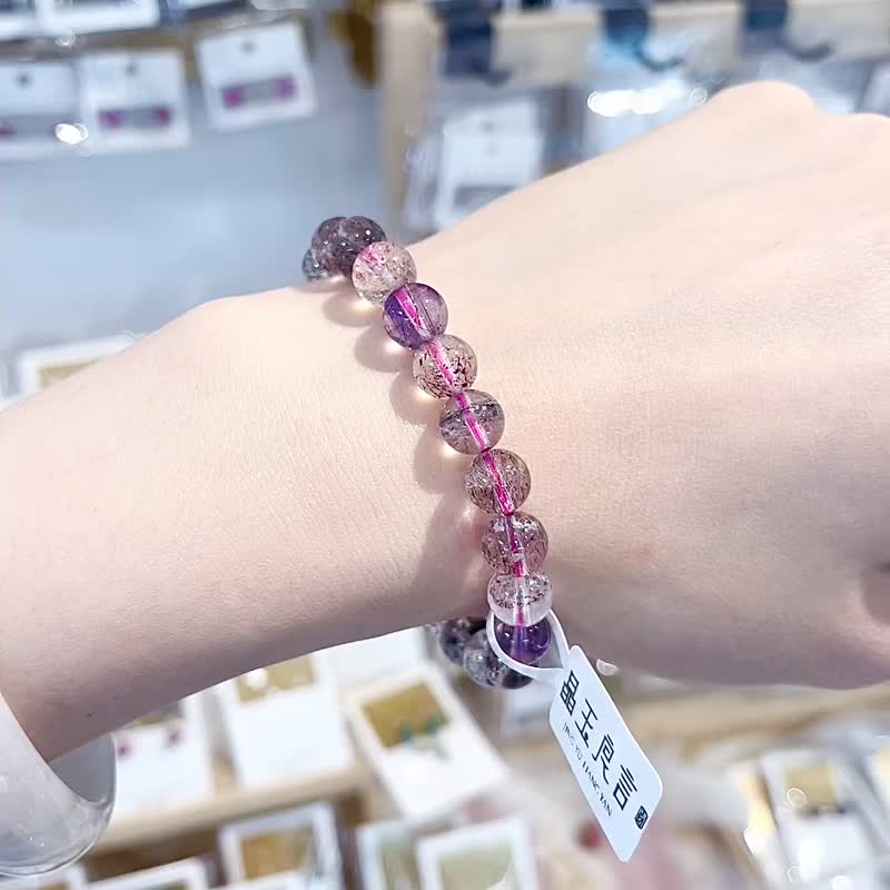 精品玻璃体超级七半盆彼岸花多矿水晶8.5mm/19.39g手珠多方面磁场 - 手链/手环 - 水晶 多色