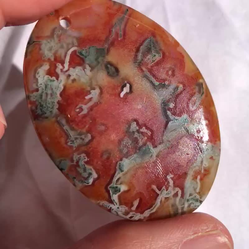 天然少有橙色 火龙纹络 水草花玛瑙 意境风景牌 吊堕 吊咀 爆晶 - 项链 - 水晶 橘色