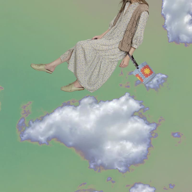 夏季经典 | 乡村田园风 | 手工钩针编织通花开襟背心碎花裙套装 - 女装休闲/机能外套 - 棉．麻 卡其色