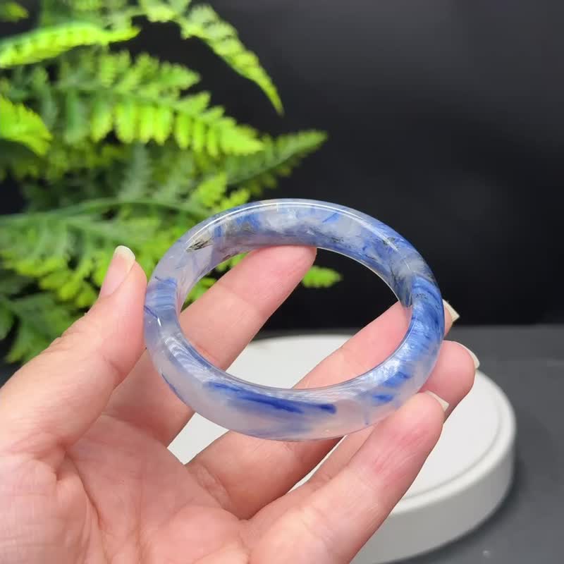 高品质 蓝晶石手镯 53MM 冰透星光闪片 六月疗愈冷静沟通能量涌动 - 手链/手环 - 宝石 蓝色