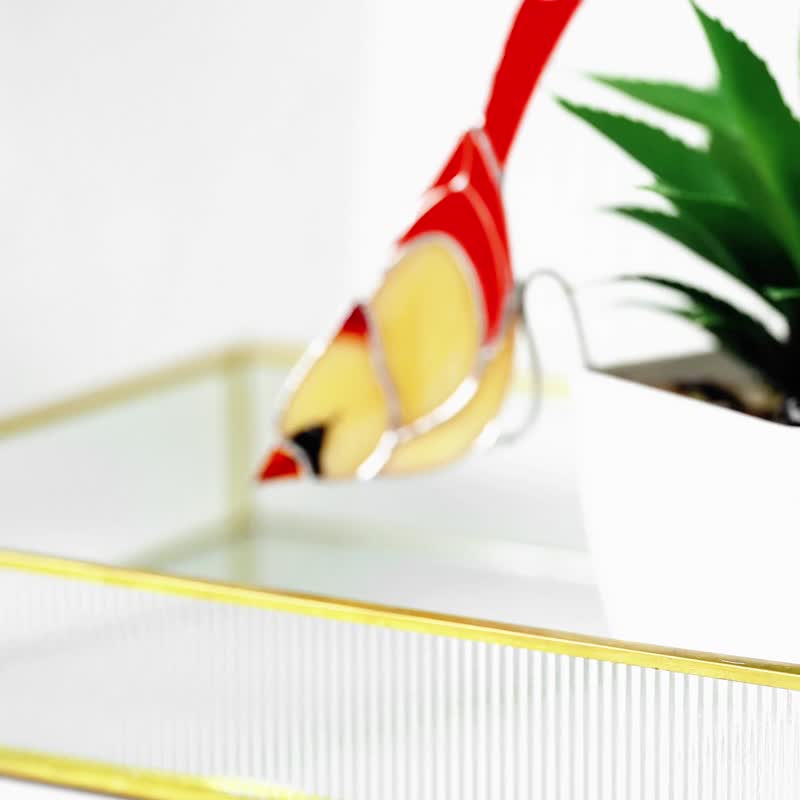 彩繪玻璃公紅雀花盆裝飾 鳥類愛好者送媽媽的禮物 - 摆饰 - 玻璃 黄色