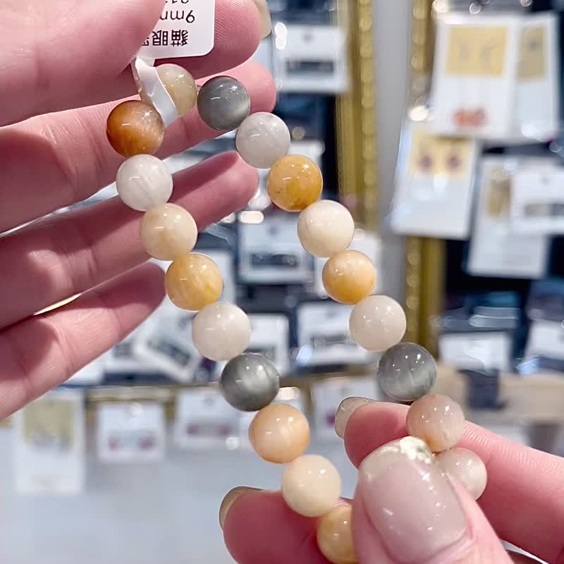 收藏猫眼稀有灰兔毛彩串毛兔毛水晶9mm21.97g净化磁场疗愈能力 - 手链/手环 - 水晶 多色