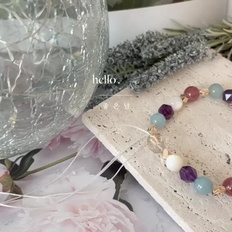 净化加持下14K包金水晶手链 黑金超七 招财 草莓晶 桃花 生命灵数 - 手链/手环 - 水晶 多色