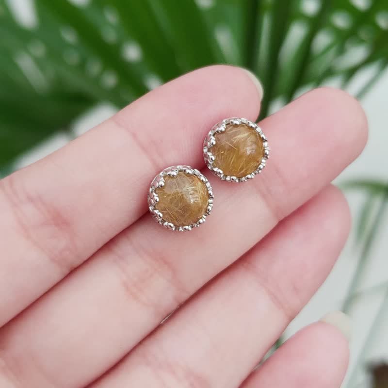 金丝缕 | 金发晶 古典皇冠 925纯银耳环 耳针 情人节 招财运 - 耳环/耳夹 - 宝石 黄色