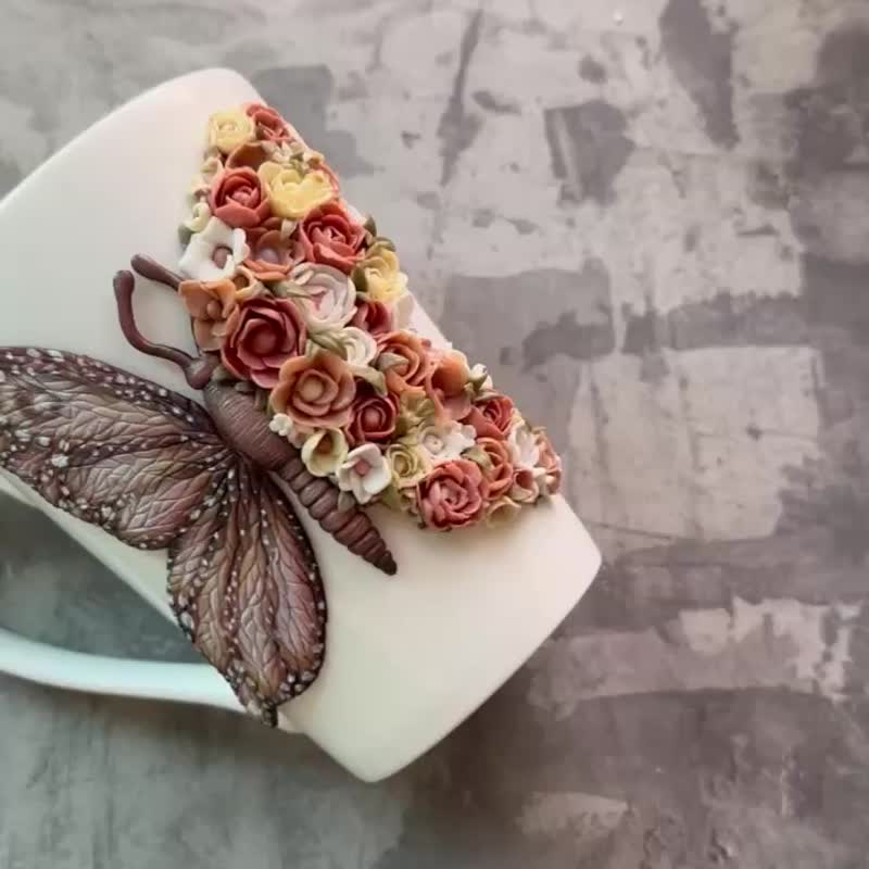 butterfly mug, animal character coffee cup, Butterfly cup - 花瓶/陶器 - 玻璃 白色