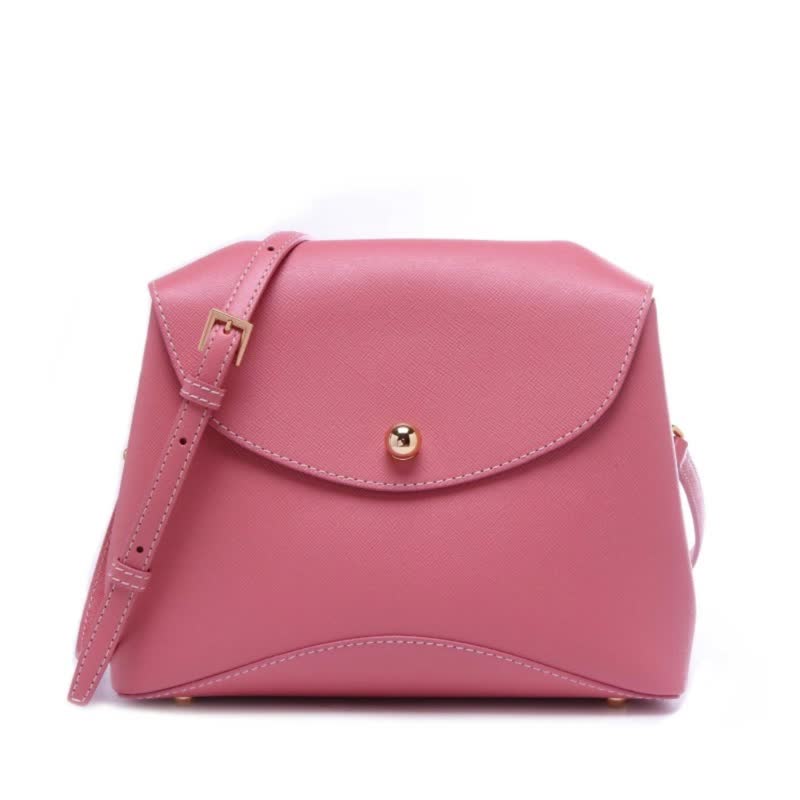 Laura 意大利牛皮斜背袋 侧背包 原创设计 - 手提包/手提袋 - 真皮 粉红色