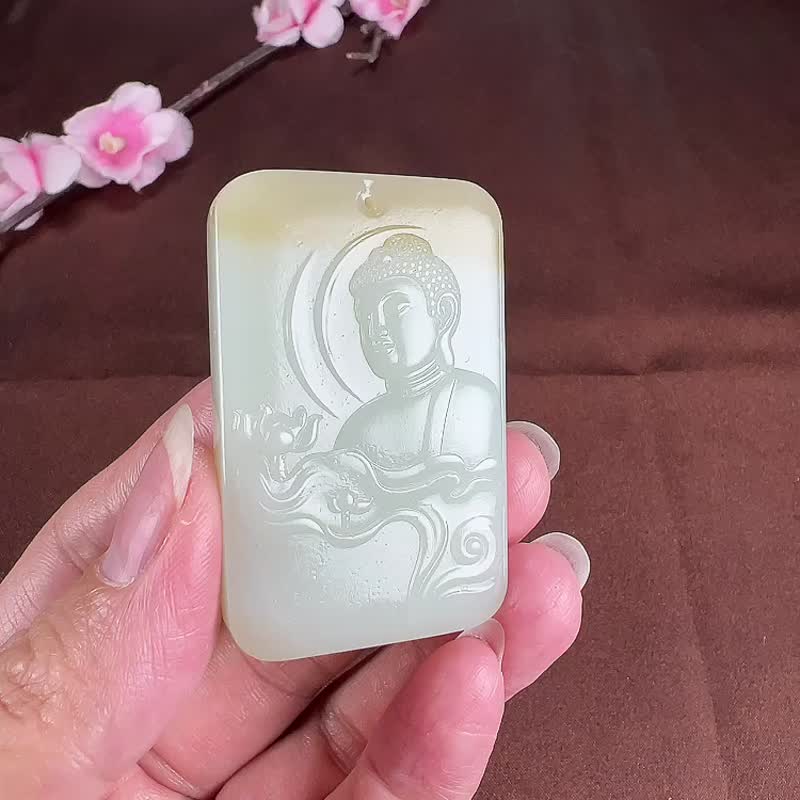 秒杀价 天然新疆和田玉花开见佛大日如来吊坠 - 吊饰 - 玉石 