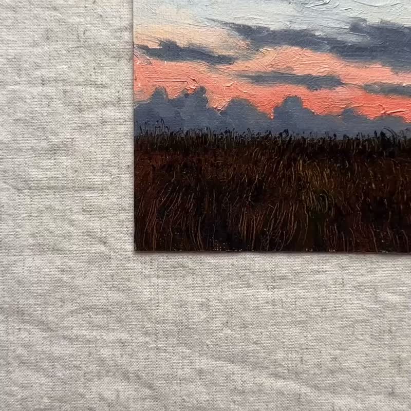 油画日落风景天空云彩原创手工小幅壁饰 - 海报/装饰画/版画 - 其他材质 
