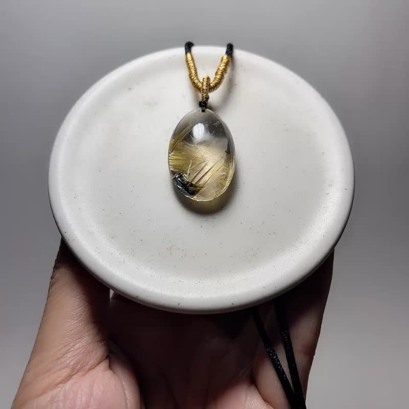 天然矿石 钛晶 项链 2 - 项链 - 宝石 金色