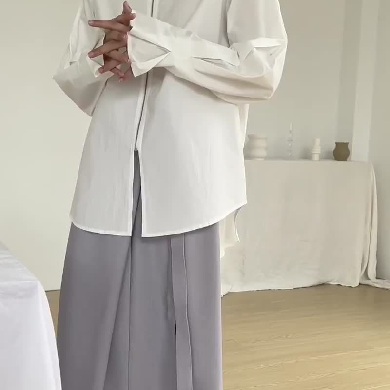 黑/白 2色  极简Tri to Lemaire立翻领拉链衬衫 百搭休闲宽松外套 - 女装衬衫 - 棉 白色