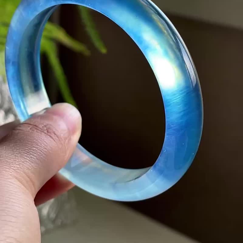 秒杀价 太美了 天然海蓝宝手镯 蓝天白云电光 圈口58MM 晶体通透 - 手链/手环 - 玉石 