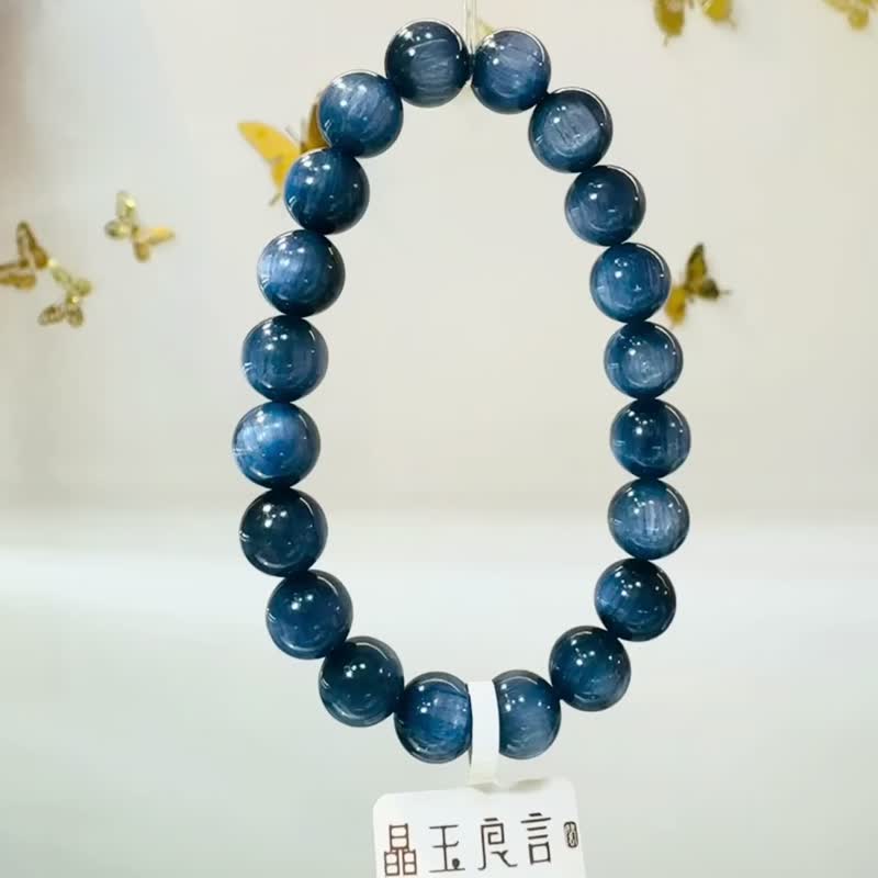 精品猫眼浓色蓝晶石10mm35.21g转运水晶美人鱼晶石提升洞悉力 - 手链/手环 - 水晶 蓝色
