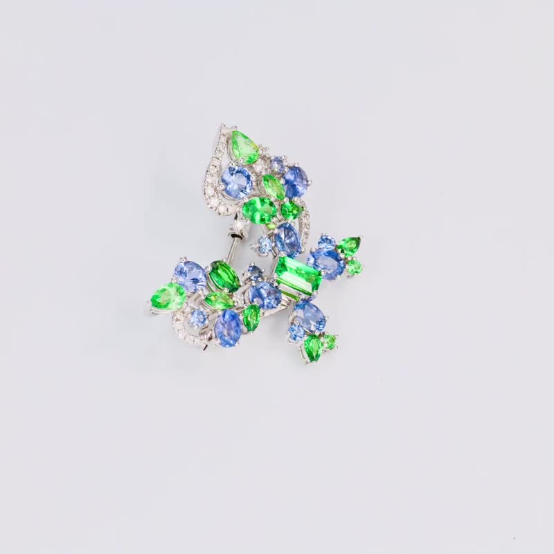 极光精灵的调色板18k金刚玉两用彩色宝石莎弗莱胸针蓝宝石项链 - 戒指 - 宝石 绿色
