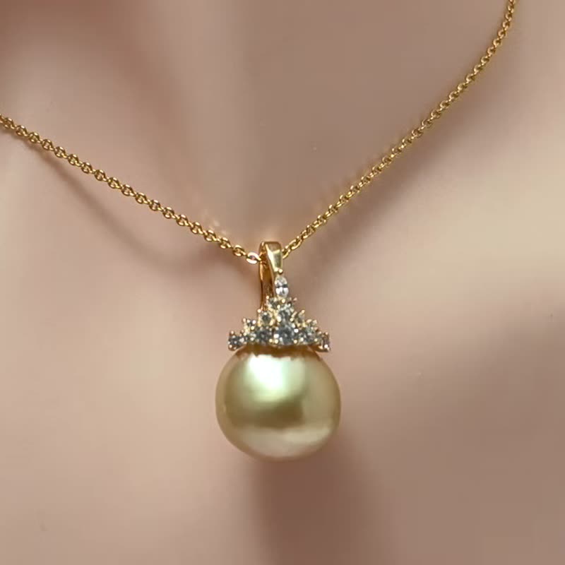 冰雪女王 天然海水珍珠 南洋金珠 纯银吊坠 浓金色 万能扣 赠项链 - 项链 - 珍珠 金色