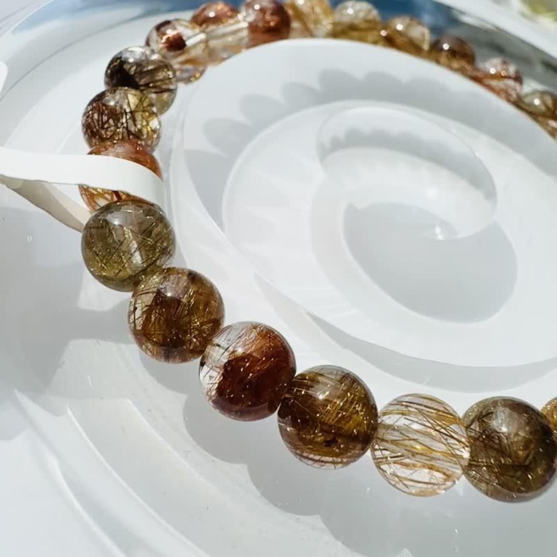 小精品多矿透体铜发水晶 7mm12.90g 辟邪挡煞逢凶化吉化解浊气招财 - 手链/手环 - 水晶 金色