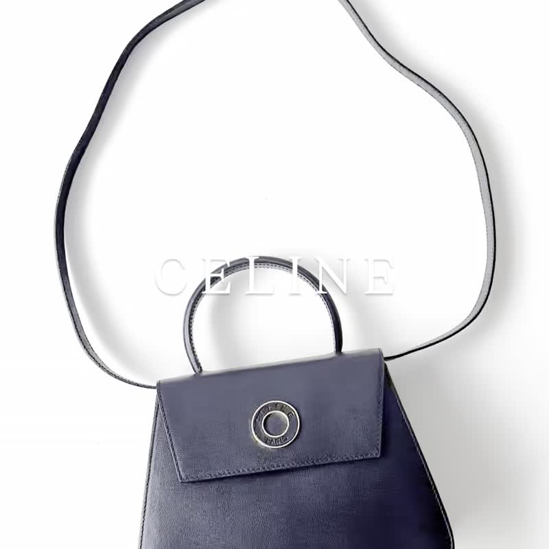 CELINE黑色压纹真皮圆环系列二用包E55 vintage - 侧背包/斜挎包 - 真皮 黑色