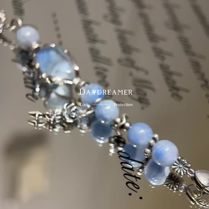 蓝兔毛兔毛团纯银设计款手链 - 手链/手环 - 水晶 蓝色