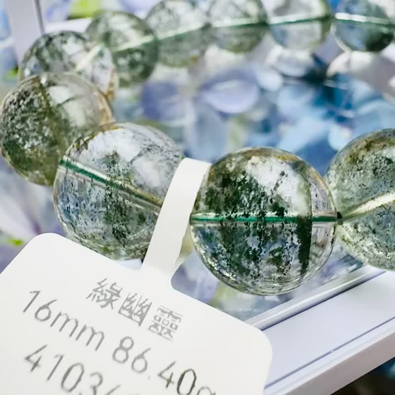 星空玻璃透翠绿幽灵水晶 16mm86.40g 正财事业贵人运生意缘聚财 - 手链/手环 - 水晶 绿色