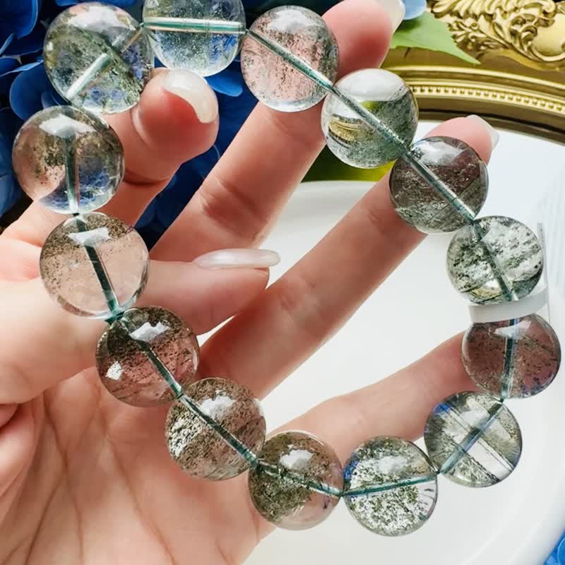精品星空玻璃透绿幽灵水晶 16mm86.40g 正财事业贵人运生意缘聚财 - 手链/手环 - 水晶 绿色